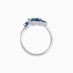 Load image into Gallery viewer, Art Deco Style Fan Motif Ring with Round Center Stone and Calibre-Cut Gemstone Accents
