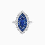 Load image into Gallery viewer, Vintage Style Marquise Ring with French-Cut Gemstone Halo and Scalloped Diamond Border