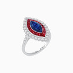 Load image into Gallery viewer, Vintage Style Marquise Ring with French-Cut Gemstone Halo and Scalloped Diamond Border