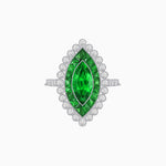 Load image into Gallery viewer, Vintage Style Marquise Ring with French-Cut Gemstone Halo and Scalloped Diamond Border