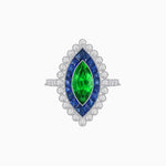 Load image into Gallery viewer, Vintage Style Marquise Ring with French-Cut Gemstone Halo and Scalloped Diamond Border