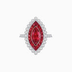Load image into Gallery viewer, Vintage Style Marquise Ring with French-Cut Gemstone Halo and Scalloped Diamond Border