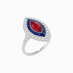 Load image into Gallery viewer, Vintage Style Marquise Ring with French-Cut Gemstone Halo and Scalloped Diamond Border