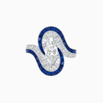 Load image into Gallery viewer, Art Deco Style Marquise Cut Wave Ring Mounting with Baguette Diamonds and Calibre-Cut Gemstones