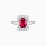 Load image into Gallery viewer, Art Deco Oval Cut Gemstone Ring with Diamond Halo and Baguette Accents