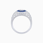 Load image into Gallery viewer, Art Deco Inspired Oval Cut Ring with Calibré Gemstone Halo and Diamond Accents