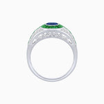 Load image into Gallery viewer, Art Deco Inspired Oval Cut Ring with Calibré Gemstone Halo and Diamond Accents
