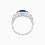 Load image into Gallery viewer, Art Deco Inspired Oval Cut Ring with Calibré Gemstone Halo and Diamond Accents