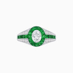 Load image into Gallery viewer, Art Deco Inspired Oval Cut Ring with Calibré Gemstone Halo and Diamond Accents