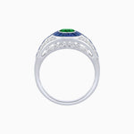 Load image into Gallery viewer, Art Deco Inspired Oval Cut Ring with Calibré Gemstone Halo and Diamond Accents