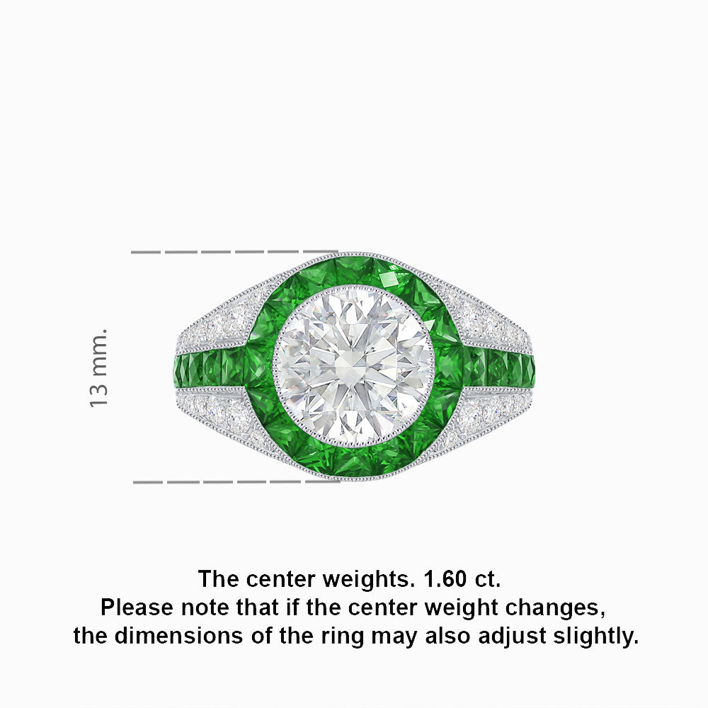 Art Deco Inspired Domed Diamond Ring with Geometric Gemstone Inlay Geometric Elegance | Sculpted Setting | Customizable Center Stone