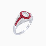 Load image into Gallery viewer, Art Deco Inspired Oval Cut Ring with Calibré Gemstone Halo and Diamond Accents
