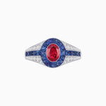 Load image into Gallery viewer, Art Deco Inspired Oval Cut Ring with Calibré Gemstone Halo and Diamond Accents