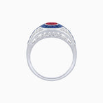 Load image into Gallery viewer, Art Deco Inspired Oval Cut Ring with Calibré Gemstone Halo and Diamond Accents