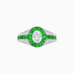Load image into Gallery viewer, Art Deco Inspired Oval Cut Ring with Calibré Gemstone Halo and Diamond Accents