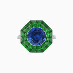 Load image into Gallery viewer, Timeless Art Deco Octagonal Halo Ring with Diamond and Gemstone (Mounting)