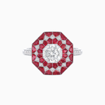 Load image into Gallery viewer, Art Deco Inspired Octagonal- shaped Geometric Ring with Diamond