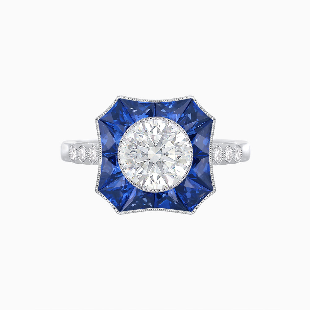 Art Deco Inspired Hexagon Halo Diamond Ring Geometric Elegance | Custom Center Stone | Vintage-Inspired Details