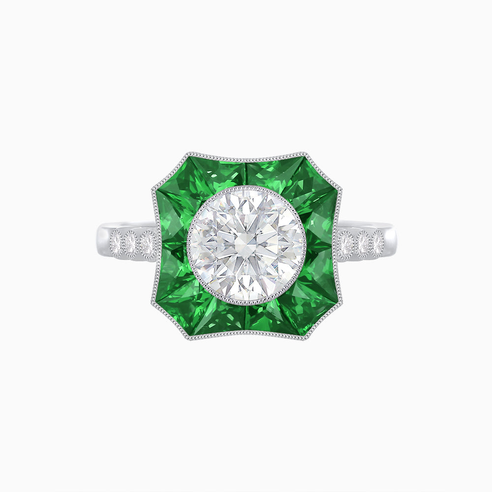 Art Deco Inspired Hexagon Halo Diamond Ring Geometric Elegance | Custom Center Stone | Vintage-Inspired Details