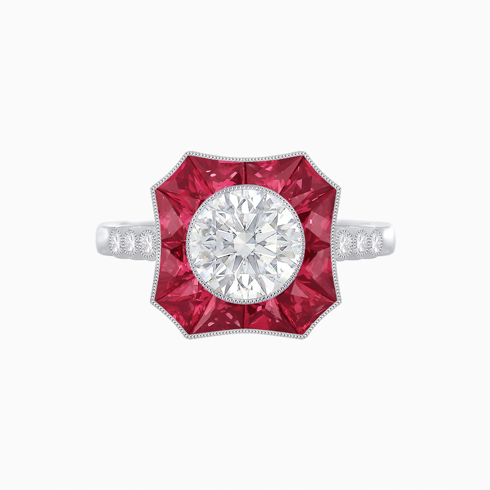 Art Deco Inspired Hexagon Halo Diamond Ring Geometric Elegance | Custom Center Stone | Vintage-Inspired Details