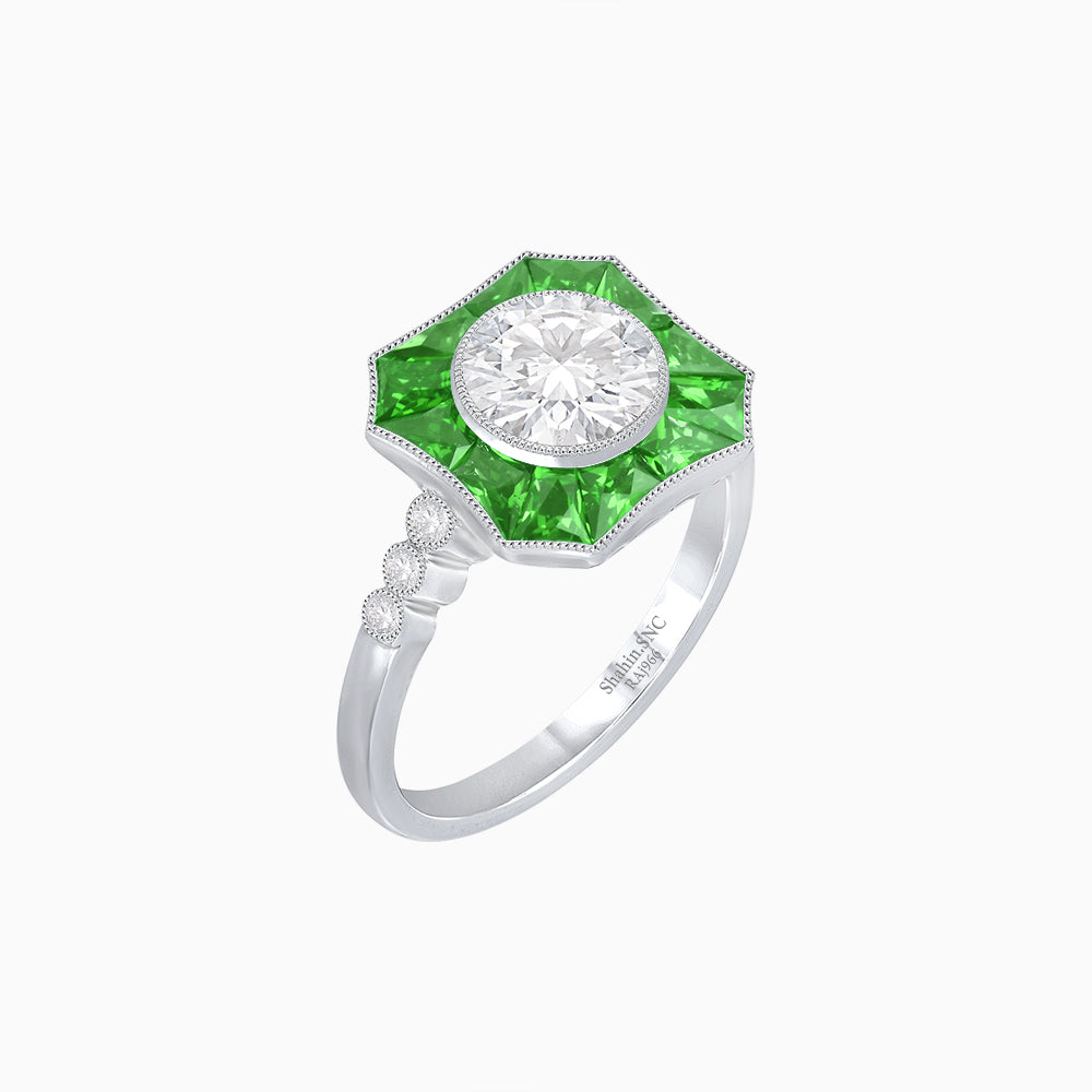 Art Deco Inspired Hexagon Halo Diamond Ring Geometric Elegance | Custom Center Stone | Vintage-Inspired Details