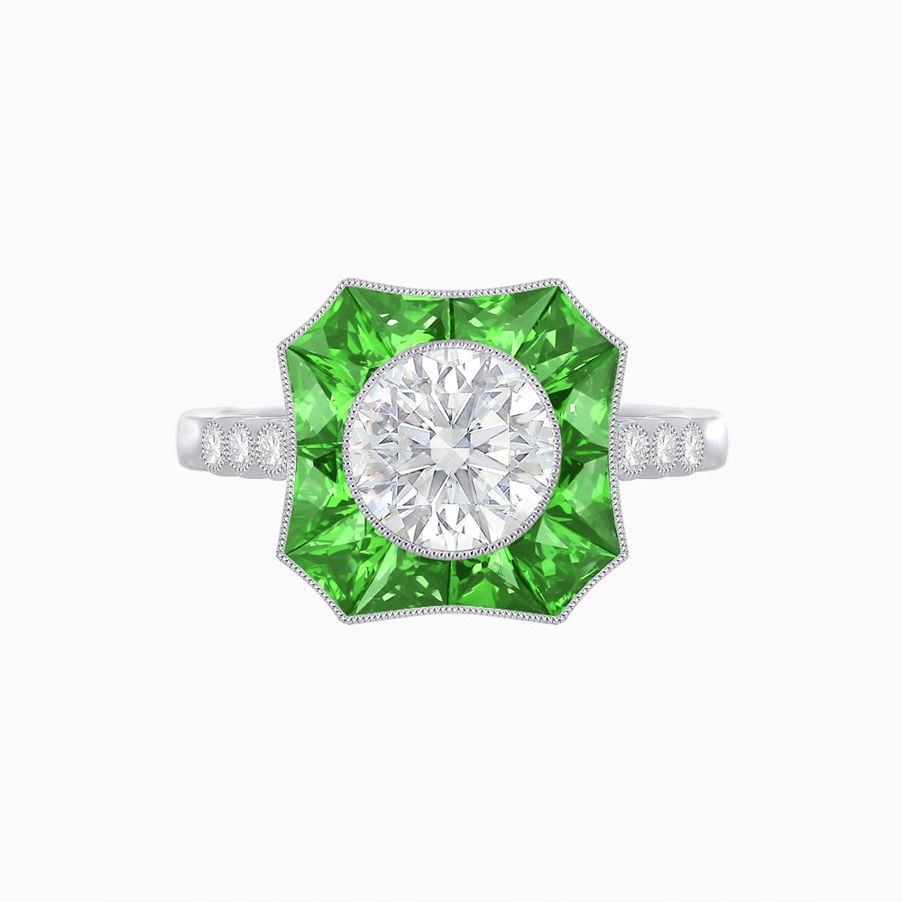 Art Deco Inspired Hexagon Halo Diamond Ring Geometric Elegance | Custom Center Stone | Vintage-Inspired Details