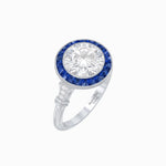Load image into Gallery viewer, Vintage-Inspired Round Diamond and Blue Sapphire Halo Mounting in 18K White Gold (Mounting)