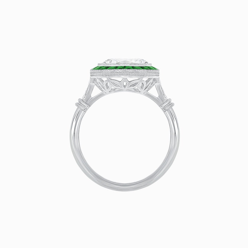 Art Deco-Inspired Round Halo Mounting with French-Cut Gemstone Accents Custom Center Stone | Hand-Applied Milgrain | Vintage Elegance