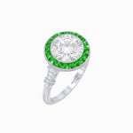Load image into Gallery viewer, Art Deco-Inspired Round Halo Mounting with French-Cut Gemstone Accents Custom Center Stone | Hand-Applied Milgrain | Vintage Elegance