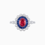 Load image into Gallery viewer, Vintage Inspired Oval French-Cut Double Halo Floral Ring
