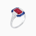 Load image into Gallery viewer, Art Deco Style French Cut Sapphire Ring With Gemstone