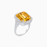 Load image into Gallery viewer, Art Deco Style Emerald Cut Semi-Precious Gemstone Ring with Octagonal Diamond Halo