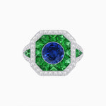 Load image into Gallery viewer, Art Deco Inspired Round Center Octagonal Calibré-Cut Halo Engagement Ring