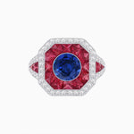 Load image into Gallery viewer, Art Deco Inspired Round Center Octagonal Calibré-Cut Halo Engagement Ring