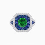 Load image into Gallery viewer, Art Deco Inspired Round Center Octagonal Calibré-Cut Halo Engagement Ring