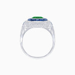 Load image into Gallery viewer, Art Deco Inspired Round Center Octagonal Calibré-Cut Halo Engagement Ring