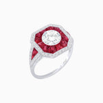 Load image into Gallery viewer, Art Deco Inspired Round Center Octagonal Calibré-Cut Halo Engagement Ring