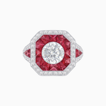Load image into Gallery viewer, Art Deco Inspired Round Center Octagonal Calibré-Cut Halo Engagement Ring