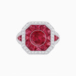 Load image into Gallery viewer, Art Deco Inspired Round Center Octagonal Calibré-Cut Halo Engagement Ring