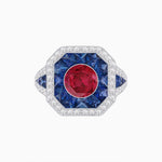Load image into Gallery viewer, Art Deco Inspired Round Center Octagonal Calibré-Cut Halo Engagement Ring