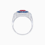 Load image into Gallery viewer, Art Deco Inspired Round Center Octagonal Calibré-Cut Halo Engagement Ring