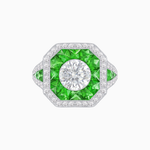 Load image into Gallery viewer, Art Deco Inspired Round Center Octagonal Calibré-Cut Halo Engagement Ring