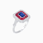 Load image into Gallery viewer, Art Deco Inspired Emerald Cut Halo Ring with Calibré Gems