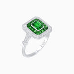 Load image into Gallery viewer, Art Deco Inspired Emerald Cut Halo Ring with Calibré Gems