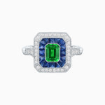Load image into Gallery viewer, Art Deco Inspired Emerald Cut Halo Ring with Calibré Gems