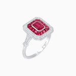 Load image into Gallery viewer, Art Deco Inspired Emerald Cut Halo Ring with Calibré Gems