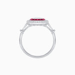 Load image into Gallery viewer, Art Deco Inspired Emerald Cut Halo Ring with Calibré Gems