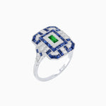 Load image into Gallery viewer, Art Deco Inspired Emerald Cut Ring with Diamonds and Gemstones