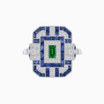 Load image into Gallery viewer, Art Deco Inspired Emerald Cut Ring with Diamonds and Gemstones