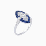Load image into Gallery viewer, Art Deco Inspired Oval Cut Center Ring with Calibré-Cut Gemstone Navette Halo